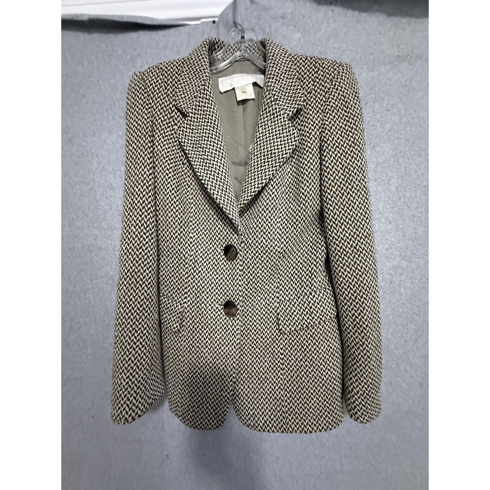 Vtg Escada Margaretha‎ Ley Blazer Womens 38 Brown Herringbone Wool Tweed 80s